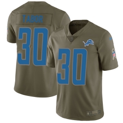 Youth Nike Lions #30 Teez Tabor Olive Stitched NFL Limited 2017 Salute to Service Jersey