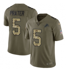 Youth Nike Lions #5 Matt Prater Olive Camo Stitched NFL Limited 2017 Salute to Service Jersey