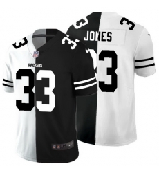 Green Bay Packers 33 Aaron Jones Men Black V White Peace Split Nike Vapor Untouchable Limited NFL Jersey