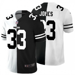 Green Bay Packers 33 Aaron Jones Men Black V White Peace Split Nike Vapor Untouchable Limited NFL Jersey
