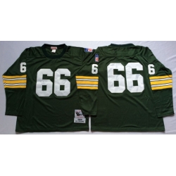 Men Green Bay Green Bay Packers 66 Ray Nitschke Green Long Sleeve M&N Throwback Jersey