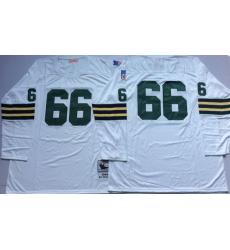 Men Green Bay Green Bay Packers 66 Ray Nitschke White Long Sleeve M&N Throwback Jersey