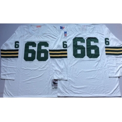 Men Green Bay Green Bay Packers 66 Ray Nitschke White Long Sleeve M&N Throwback Jersey