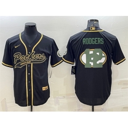 Men Green Bay Packers 12 Aaron Rodgers Black Team Big Logo With Patch Cool Base Stitched Baseball Jersey