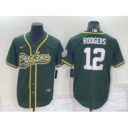 Men Green Bay Packers 12 Aaron Rodgers Green Cool Base Stitched Baseball Jersey