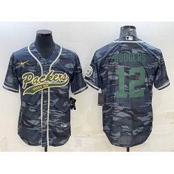 Men Green Bay Packers 12 Aaron Rodgers Grey Green Camo With Patch Cool Base Stitched Baseball Jersey