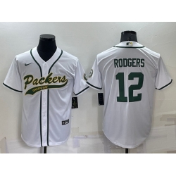 Men Green Bay Packers 12 Aaron Rodgers White Cool Base Stitched Baseball Jersey