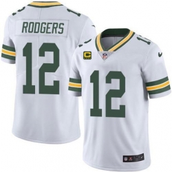 Men Green Bay Packers #12 Aaron Rodgers White With 4-star C Patch Vapor Untouchable Stitched NFL Limited Jersey