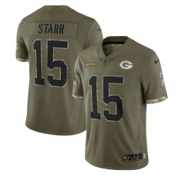 Men Green Bay Packers 15 Bart Starr Olive 2022 Salute To Service Limited Stitched Jersey