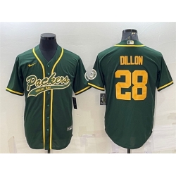 Men Green Bay Packers 28 A J Dillon Green Gold With Patch Cool Base Stitched Baseball Jersey