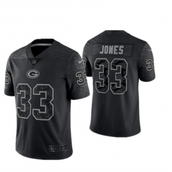 Men Green Bay Packers 33 Aaron Jones Black Reflective Limited Stitched Football Jersey