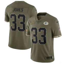 Men Green Bay Packers 33 Aaron Jones Olive 2022 Salute To Service Limited Stitched Jersey