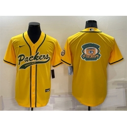 Men Green Bay Packers Yellow Team Big Logo With Patch Cool Base Stitched Baseb