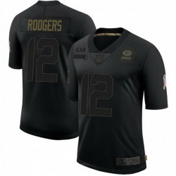 Men Nike Green Bay Packers 12 Aaron Rodgers Black 2020 Salute To Service Limited Jersey