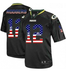 Men Nike Green Bay Packers 12 Aaron Rodgers Elite Black USA Flag Fashion NFL Jersey