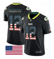 Men Nike Green Bay Packers 12 Aaron Rodgers Limited Black Rush USA Flag NFL Jersey