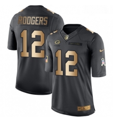 Men Nike Green Bay Packers 12 Aaron Rodgers Limited BlackGold Salute to Service NFL Jersey