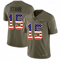 Men Nike Green Bay Packers 15 Bart Starr Limited OliveUSA Flag 2017 Salute to Service NFL Jersey