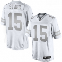 Men Nike Green Bay Packers 15 Bart Starr Limited White Platinum NFL Jersey