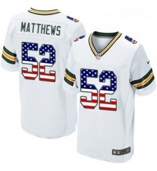 Men Nike Green Bay Packers 52 Clay Matthews Elite White Road USA Flag Fashion NFL Jersey