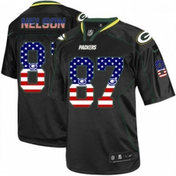 Men Nike Green Bay Packers 87 Jordy Nelson Elite Black USA Flag Fashion NFL Jersey