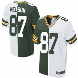 Men Nike Green Bay Packers 87 Jordy Nelson Elite GreenWhite Split Fashion NFL Jersey
