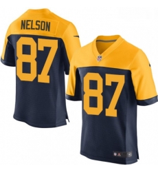 Men Nike Green Bay Packers 87 Jordy Nelson Elite Navy Blue Alternate NFL Jersey