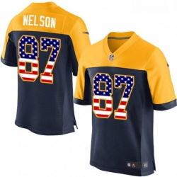 Men Nike Green Bay Packers 87 Jordy Nelson Elite Navy Blue Alternate USA Flag Fashion NFL Jersey