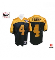 Mitchell and Ness Green Bay Packers 4 Brett Favre Authentic Navy BlueGold With 75th Patch Throwback NFL Jersey