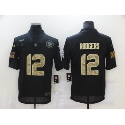 Nike Green Bay Green Bay Packers 12 Aaron Rodgers Black Camo 2020 Salute To Service Limited Jersey