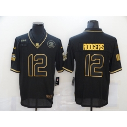 Nike Green Bay Green Bay Packers 12 Aaron Rodgers Black Gold 2020 Salute To Service Limited Jersey