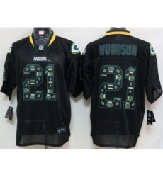 Nike Green Bay Packers 21 Charles Woodson Black Elite Lights Out Number With Team Logo NFL Jersey