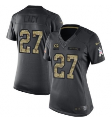 Nike Packers #27 Eddie Lacy Black Womens Stitched NFL Limited 2016 Salute to Service Jersey