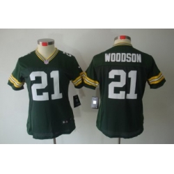 Nike Women Green Bay Packers #21 Woodson Green Color[NIKE LIMITED Jersey]