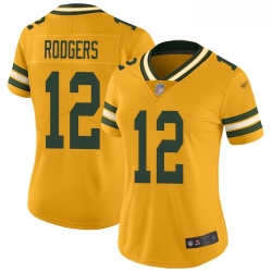 Packers #12 Aaron Rodgers Gold Women Stitched Football Limited Inverted Legend Jersey