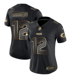 Women Packers 12 Aaron Rodgers Black Gold Stitched Football Vapor Untouchable Limited Jersey