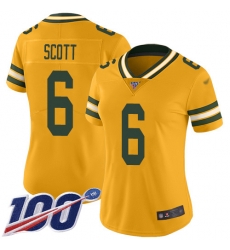 Women Packers 6 JK Scott Yellow Stitched Football Limited Rush 100th Season Jersey