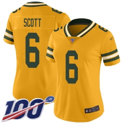 Women Packers 6 JK Scott Yellow Stitched Football Limited Rush 100th Season Jersey