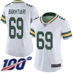 Women Packers 69 David Bakhtiari White Stitched Football 100th Season Vapor Limited Jersey