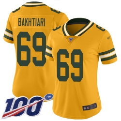 Women Packers 69 David Bakhtiari Yellow Stitched Football Limited Rush 100th Season Jersey
