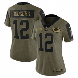 Women's Green Bay Packers Aaron Rodgers Nike Olive 2021 Salute To Service Limited Player Jersey