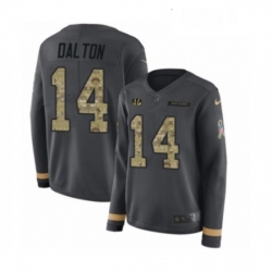 Womens Nike Cincinnati Bengals 14 Andy Dalton Limited Black Salute to Service Therma Long Sleeve NFL Jersey