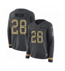 Womens Nike Cincinnati Bengals 28 Joe Mixon Limited Black Salute to Service Therma Long Sleeve NFL Jersey