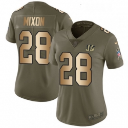 Womens Nike Cincinnati Bengals 28 Joe Mixon Limited OliveGold 2017 Salute to Service NFL Jersey