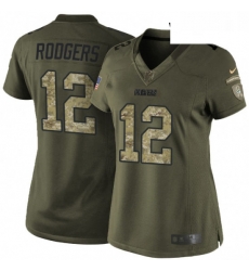 Womens Nike Green Bay Packers 12 Aaron Rodgers Elite Green Salute to Service NFL Jersey