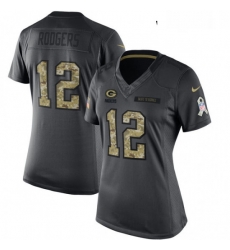 Womens Nike Green Bay Packers 12 Aaron Rodgers Limited Black 2016 Salute to Service NFL Jersey