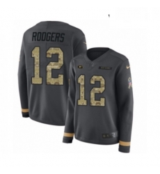 Womens Nike Green Bay Packers 12 Aaron Rodgers Limited Black Salute to Service Therma Long Sleeve NFL Jersey