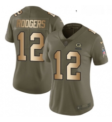 Womens Nike Green Bay Packers 12 Aaron Rodgers Limited OliveGold 2017 Salute to Service NFL Jersey