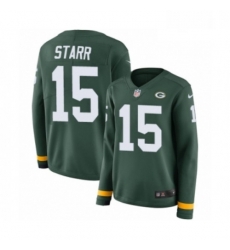 Womens Nike Green Bay Packers 15 Bart Starr Limited Green Therma Long Sleeve NFL Jersey