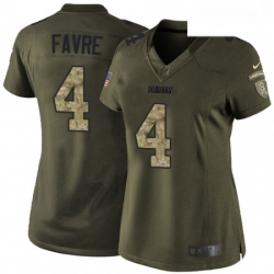 Womens Nike Green Bay Packers 4 Brett Favre Elite Green Salute to Service NFL Jersey